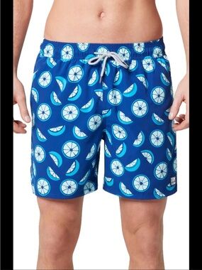 Tom & Teddy Blue Swim Trunks with Citrus Pattern 3/4 Beachy Summer Toddler Boy